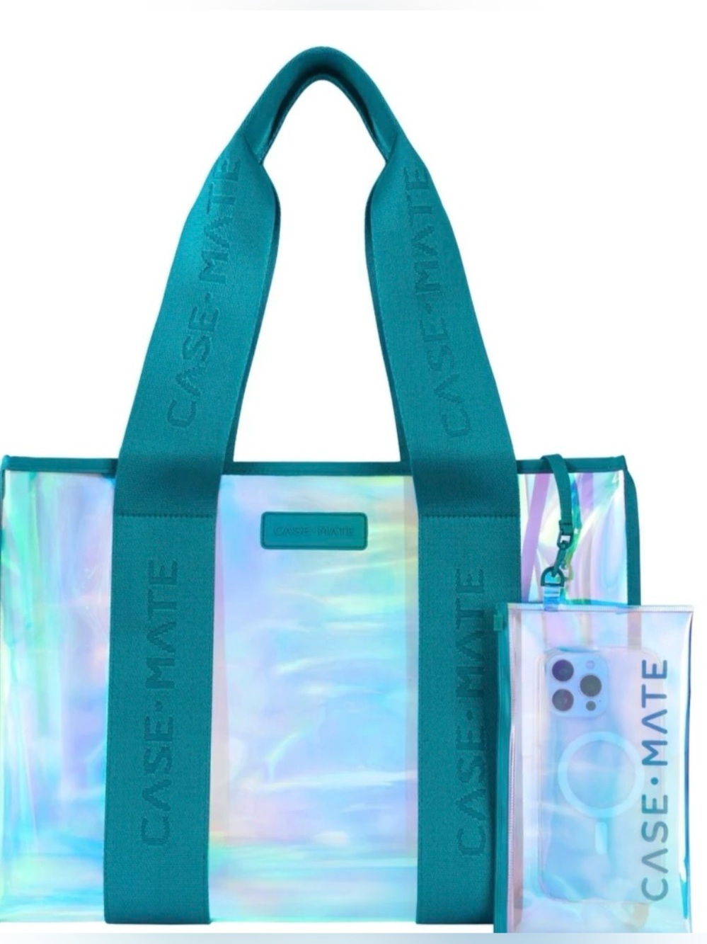 Case-Mate Tote - Jelly Tote Bag in Emerald Blue Iridescent **NWT**